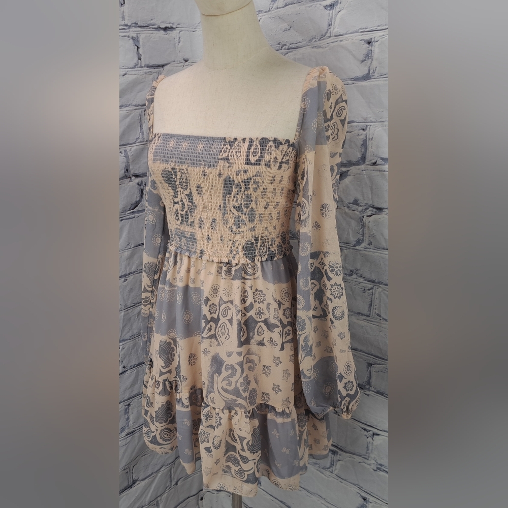 Aritzia Wilfred Free Tempest Smocked Mini Dress Square Neck Boho Western Farm - Picture 14 of 16